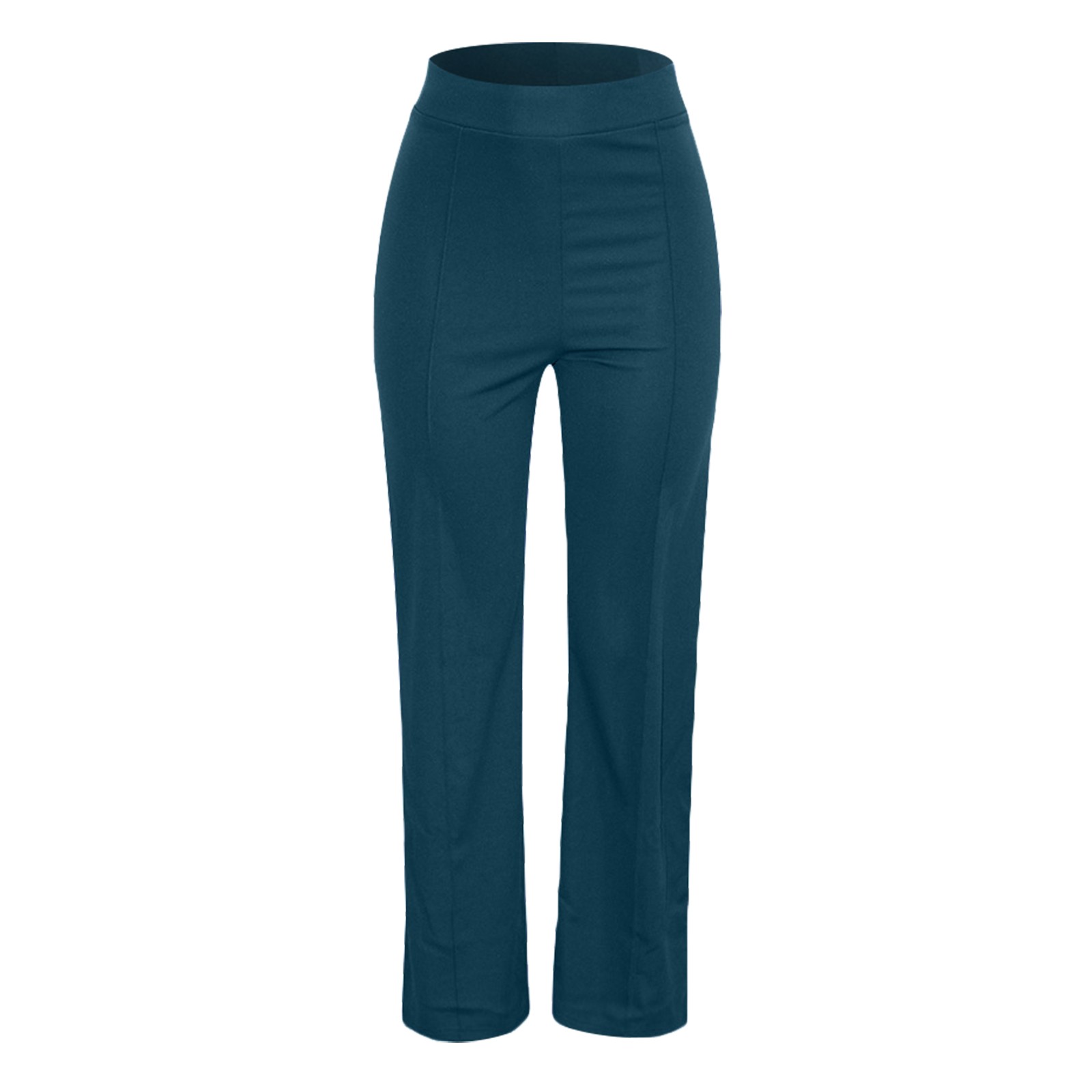 thumbnail image 4 of Pantalones rectos elásticos de cintura alta para mujer - Poliéster, color liso, informal para el trabajo - Pantalones de oficina para todas las estaciones, 4 of 5